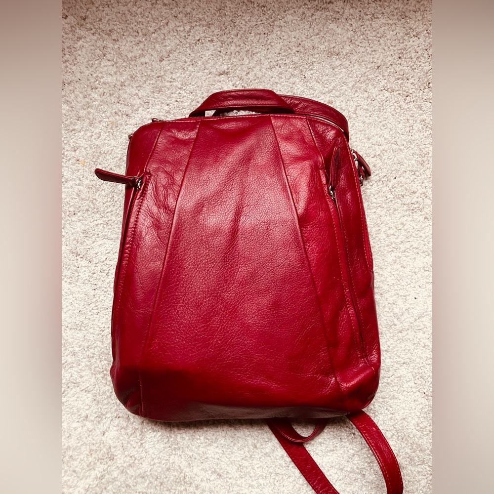Levenger Red Leather computer Backpack
